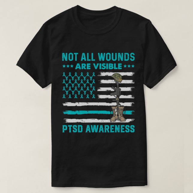 Not All Wounds Are Visible PTSD Awareness Teal Rib T-Shirt (Design Front)