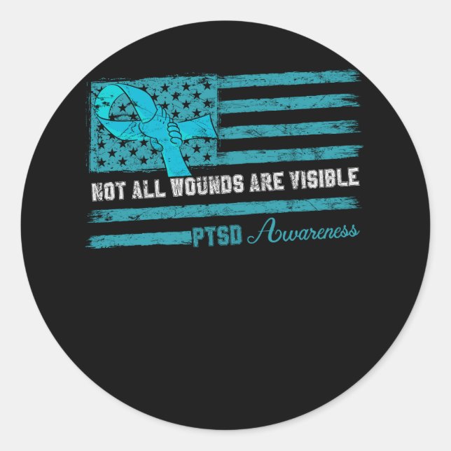 Not All Wounds Visible PTSD Awareness Ribbon Ameri Classic Round Sticker (Front)