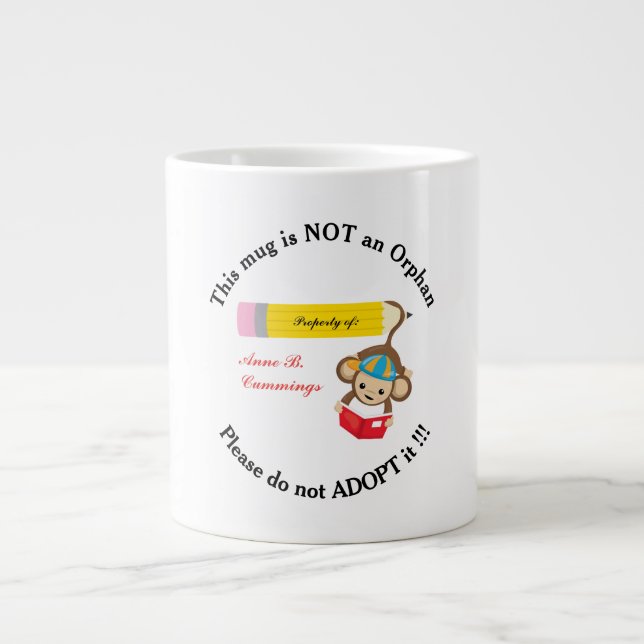 Not an Orphan Please Do Not Adopt Monkey Reader Large Coffee Mug (Front)