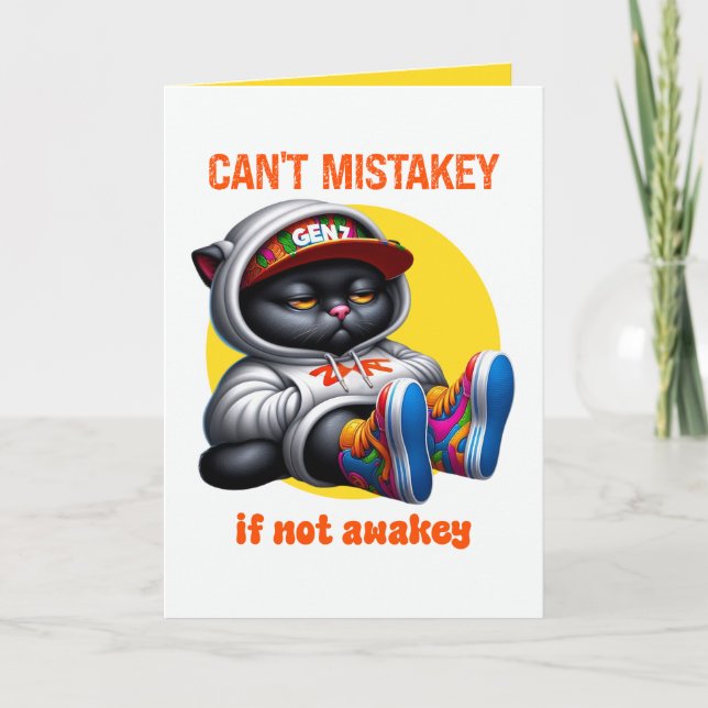 Not Awakey Funny Gen Z Black Cat Card (Front)