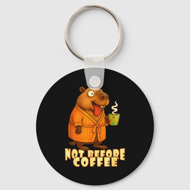 Not Before Coffee-tee – Funny Morning Capybara And Keychain (Front)