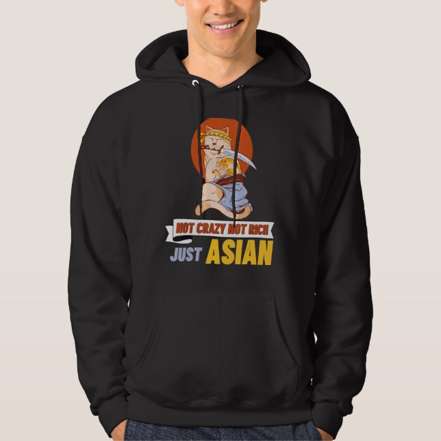 Not Crazy Not Rich Just Asian  Cat Wth Samurai Swo Hoodie (Front)