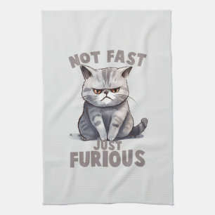 Not Fast, Just Furious – Grey Cat Humour Kitchen Towel