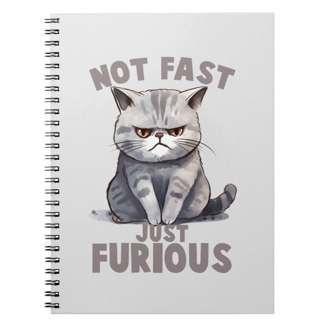 Not Fast, Just Furious – Grey Cat Humour Notebook (Front)