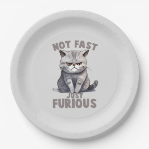 Not Fast, Just Furious – Grey Cat Humour Paper Plate