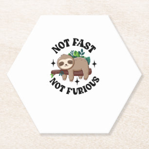 Not Fast Not Furious Funny Cute Sleepy Sloth Paper Coaster
