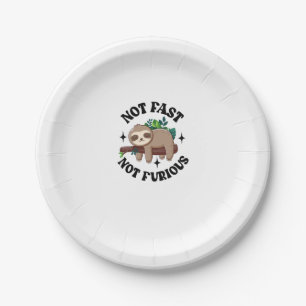 Not Fast Not Furious Funny Cute Sleepy Sloth Paper Plate