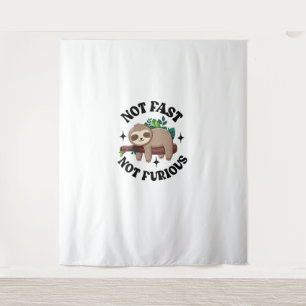Not Fast Not Furious Funny Cute Sleepy Sloth Tapestry