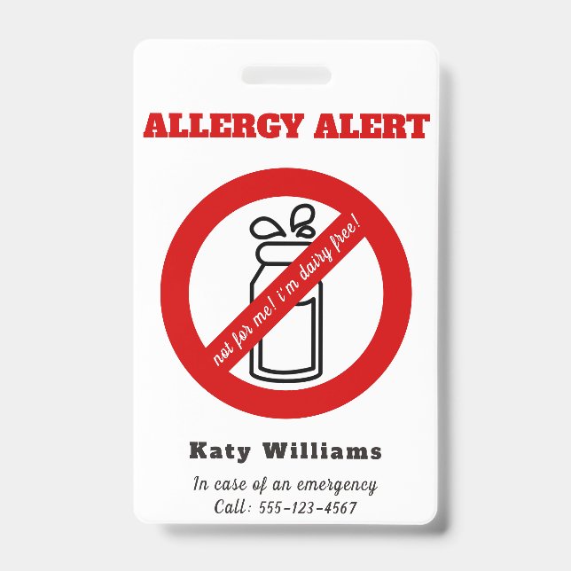 Not for me, i'm dairy free! Kids Allergy Alert Badge (Front)