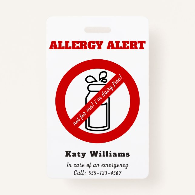 Not for me, i'm dairy free! Kids Allergy Alert Badge (Front)