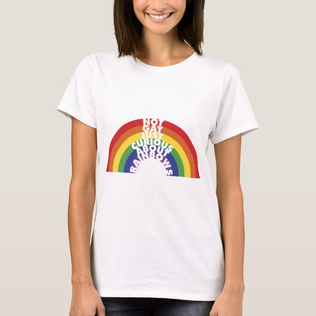 Not Gay - Just Curious About Rainbows T-Shirt (Front)