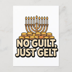 Not Guilt Just Gelt Funny Hanukkah Jewish Jew Invitation Postcard