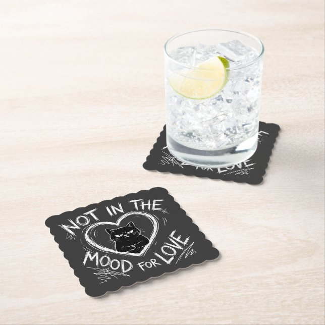 Not In The Mood For Love Grumpy Cat Sarcastic Paper Coaster (Insitu)