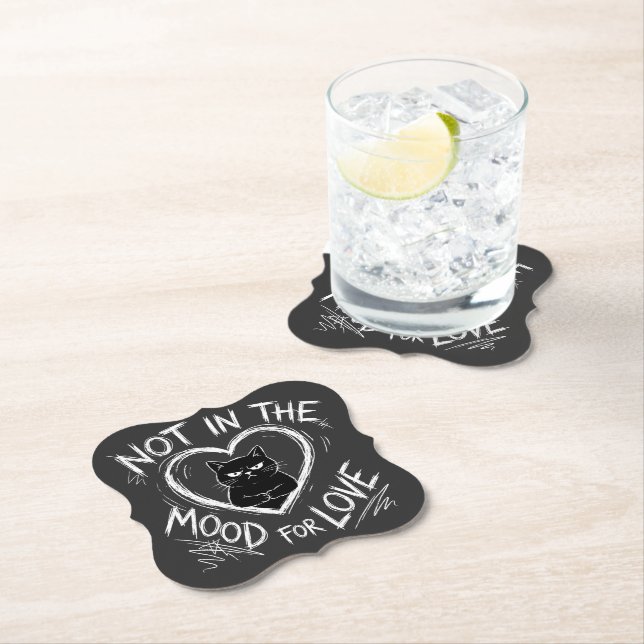 Not In The Mood For Love Grumpy Cat Sarcastic Paper Coaster (Insitu)