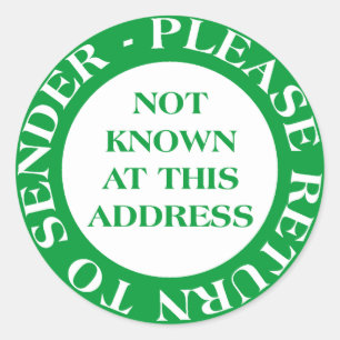 Not Known at this Address - Green Classic Round Sticker