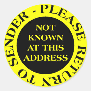 Not Known at this Address - II Yellow Classic Round Sticker
