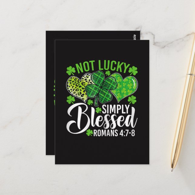 Not Lucky Simply Blessed Christian Postcard (Front/Back In Situ)