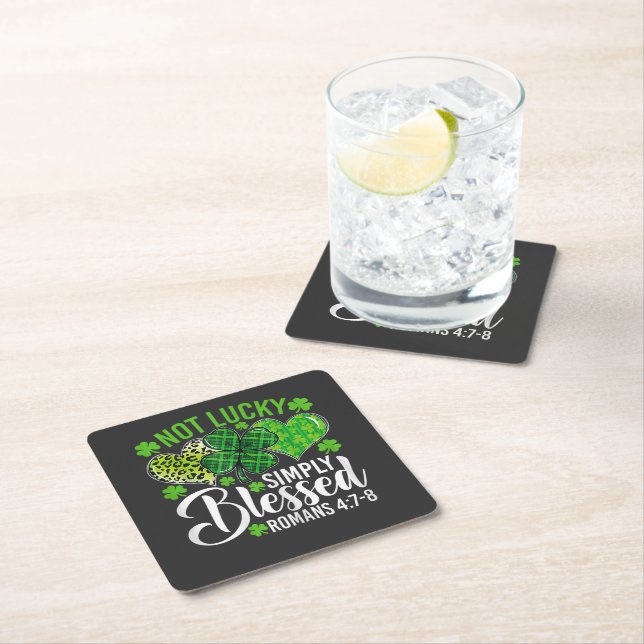 Not Lucky Simply Blessed Christian Square Paper Coaster (Insitu)