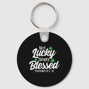 Not Lucky Simply Blessed Romans 47-8 Clover Verse Keychain
