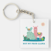 Not My Prob-llama Pun Square Keychain