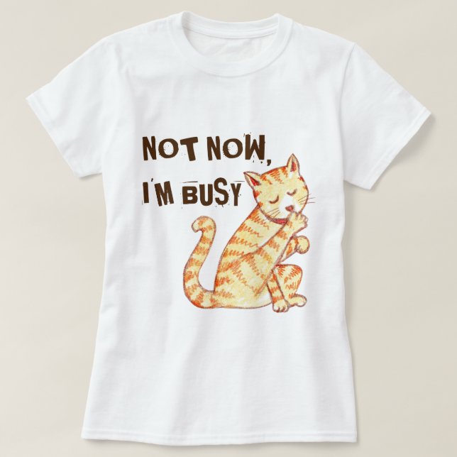 "Not Now I'm Busy" Funny Cat Quote T-Shirt (Design Front)