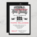 Not Old But Classic Car Funny Birthday Party Invitation<br><div class="desc">This fun birthday invitation for him features a classic vintage antique car in black and red. Default age is 60 years old, but this plate is easy to customize with his own name and age. And, a bonus, is that the back of this card is frameable! Celebrate your man with...</div>