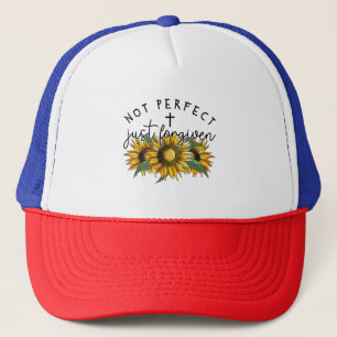 Not Perfect Just Forgiven Sunflower Christian Trucker Hat