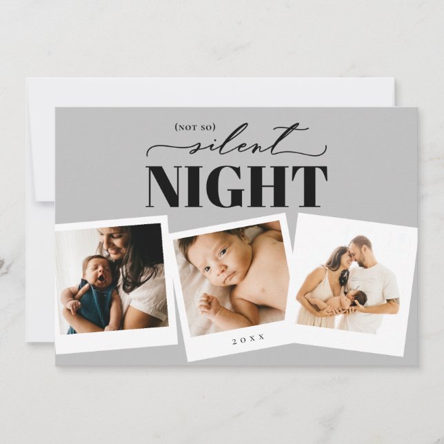 Not So Silent Night Silver Holiday Photo Card (Front)