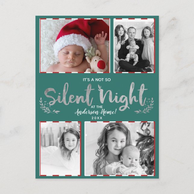Not So Silent Night Teal Silver 4 Photo Holiday (Front)
