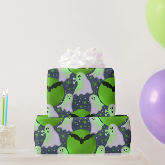Not so spooky ghosts green wrapping paper