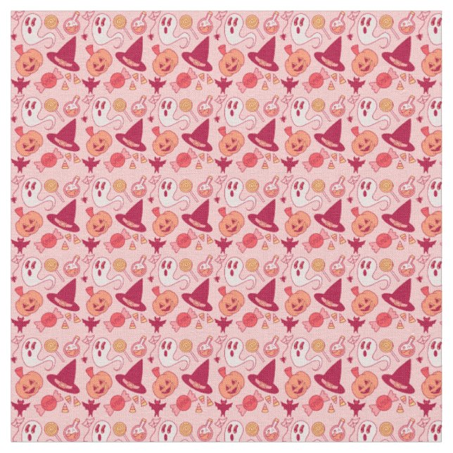 Not So Spooky Pink Halloween Cute Ghosts Repeat Fabric (Close Up)