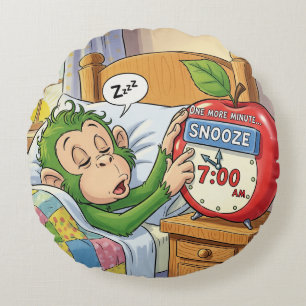 Not Today, Alarm – Sleepy Monkey Mode 💤🙈 Round Pillow