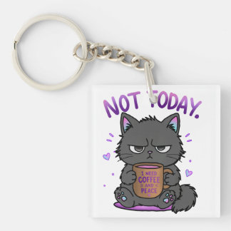Not Today Grumpy Cat Coffee Lover Cute Funny Cat Keychain