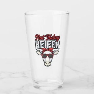 Not Today Heifer Funny Cow Vintage Vector Design_1 Glass