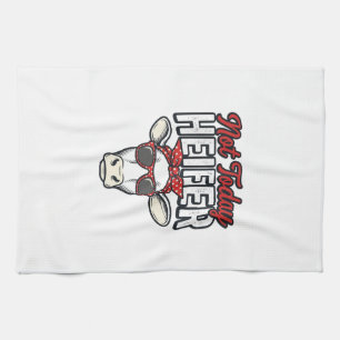 Not Today Heifer Funny Cow Vintage Vector Design_1 Kitchen Towel