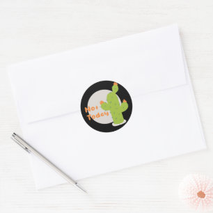 Not today Kawaii green cactus orange and grey Classic Round Sticker