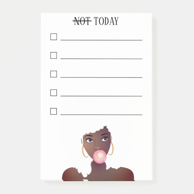 Not Today, To Do Checklist, Black Woman, Bubblegum Post-it Notes (Front)