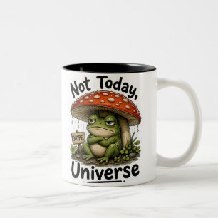 Not Today Universe Frog PNG - Funny Grumpy Frog Two-Tone Coffee Mug