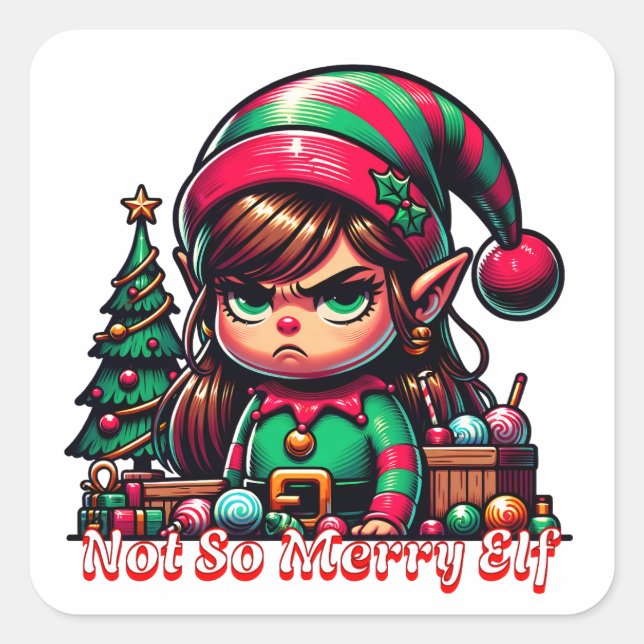 Not Very Merry Christmas Elf Square Sticker (Front)