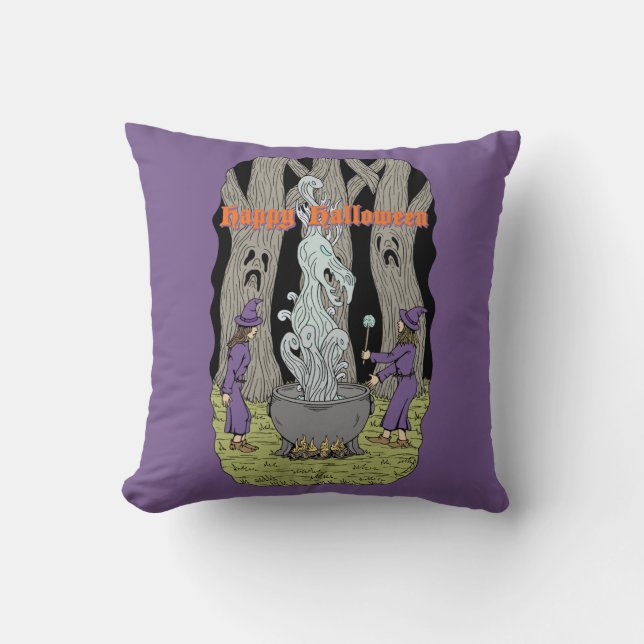 Not What They Expected Happy Halloween Throw Pillow (Front)
