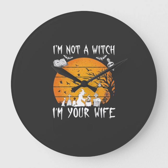 Not Witch Wife Halloween Sunset Cauldron_1 Large Clock (Front)