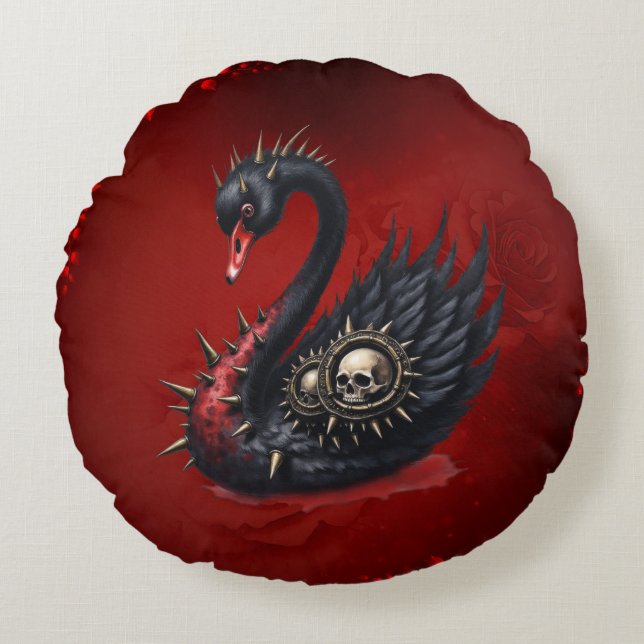 Not Your Average Swan – Spikes, Skulls & Sass.  Round Pillow (Front)