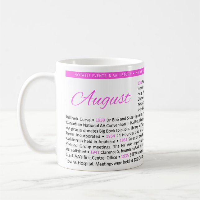 Notable Events in AA History Mug - August (Left)