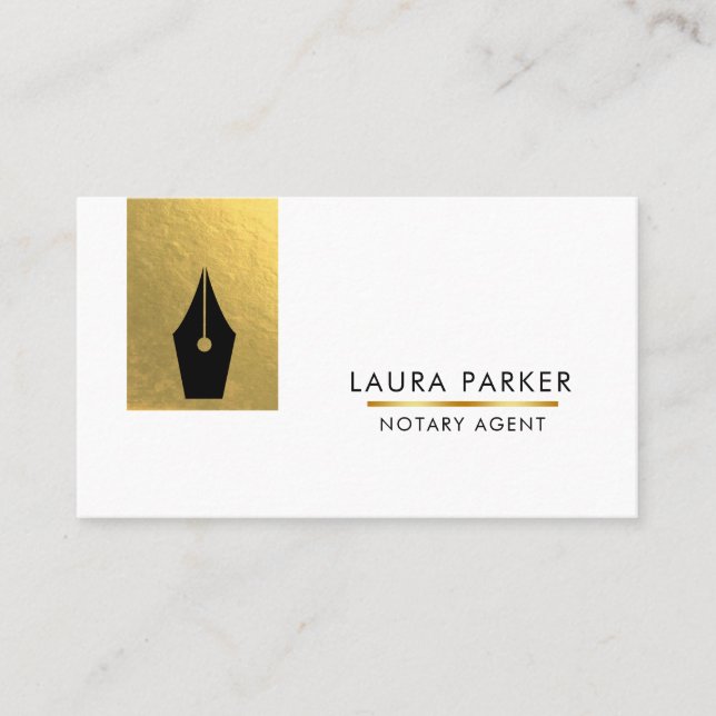 Notary Bank Loan Agent Gold Nib Attorney Business Card (Front)