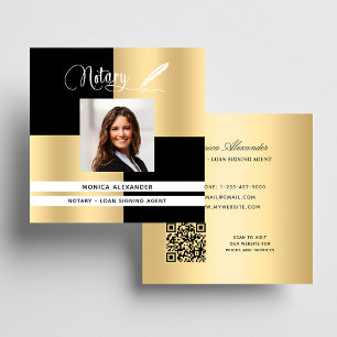 Notary black gold photo QR code loan signing agent Square Business Card