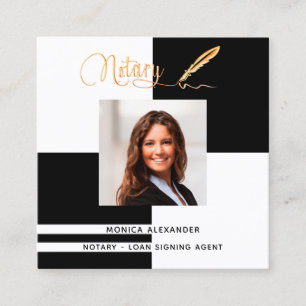 Notary black photo QR code loan signing agent Square Business Card