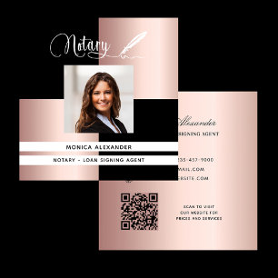 Notary black rose photo QR code loan signing agent Square Business Card