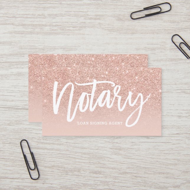 Notary broker elegant typography blush rose gold business card (Front/Back In Situ)