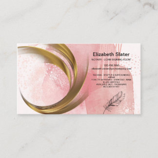 Notary Business Card Rose Pink Gold Swirl Design