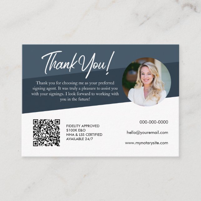 Notary Dark Azure Loan Signing Thank You Business  Business Card (Front)